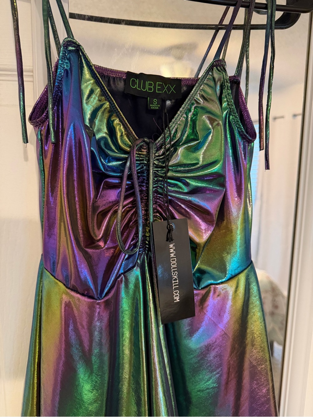 Dolls Kill Iridescent Purple Blue Green Mini Dress - Picture 4 of 5